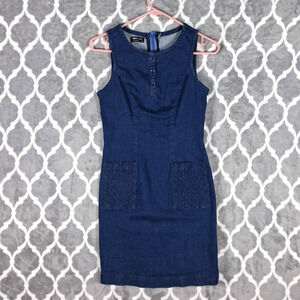Denim Shift Dress Sleeveless Size Large Blue Prairie Cowgirl Midi Stretch